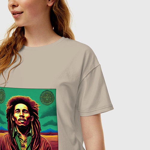 Женская футболка оверсайз Digital Art Bob Marley in the field / Миндальный – фото 3