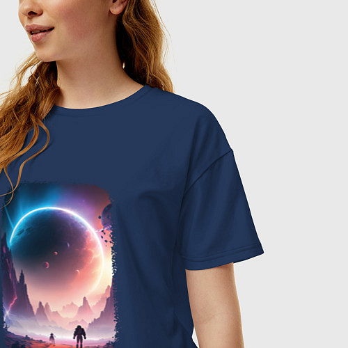 Женская футболка оверсайз Exploring New Frontiers / Тёмно-синий – фото 3