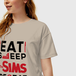 Футболка оверсайз женская Надпись: eat sleep The Sims repeat, цвет: миндальный — фото 2