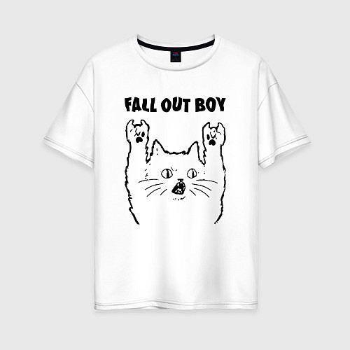 Женская футболка оверсайз Fall Out Boy - rock cat / Белый – фото 1