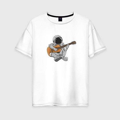 Женская футболка оверсайз Космонавт сидит с гитарой / Белый – фото 1