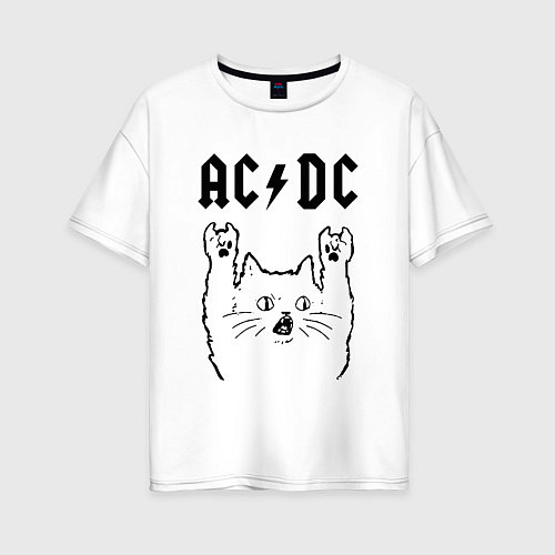 Женская футболка оверсайз AC DC - rock cat / Белый – фото 1