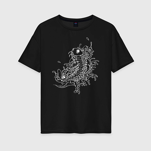 Женская футболка оверсайз Рыба и волна / Черный – фото 1