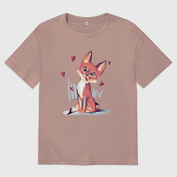 Футболка оверсайз женская Лис кривляется, цвет: пыльно-розовый