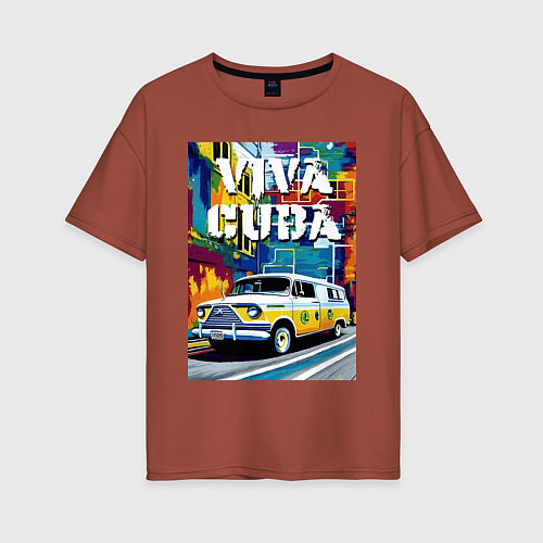 Женская футболка оверсайз Viva Cuba - car - retro / Кирпичный – фото 1