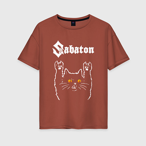 Женская футболка оверсайз Sabaton rock cat / Кирпичный – фото 1