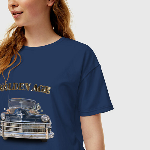 Женская футболка оверсайз Классический автомобиль Chrysler New Yorker / Тёмно-синий – фото 3