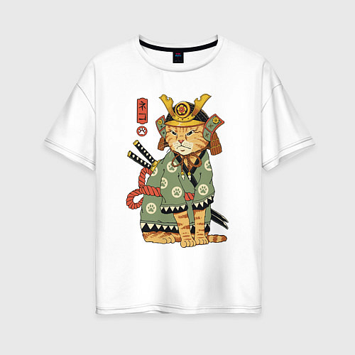 Женская футболка оверсайз Samurai battle cat / Белый – фото 1