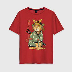 Футболка оверсайз женская Samurai battle cat, цвет: красный