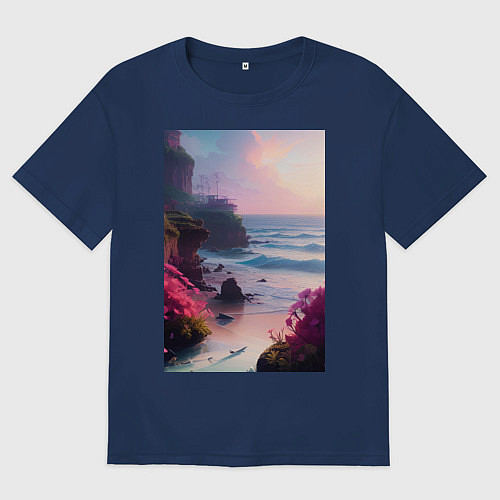 Женская футболка оверсайз Вечер в бухте / Тёмно-синий – фото 1