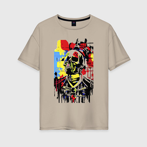 Женская футболка оверсайз Skull - pop art - sketch / Миндальный – фото 1