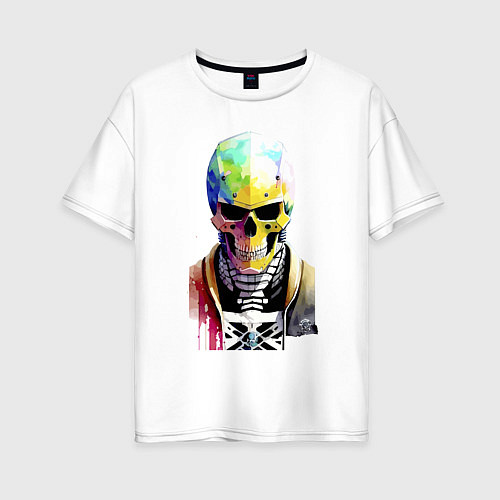 Женская футболка оверсайз Skull - cyberpunk - watercolor / Белый – фото 1