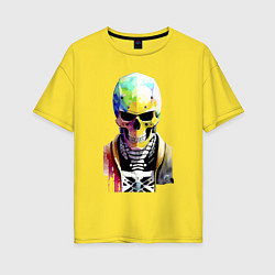 Женская футболка оверсайз Skull - cyberpunk - watercolor