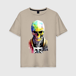 Женская футболка оверсайз Skull - cyberpunk - watercolor