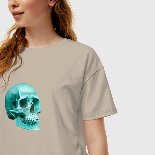 Женская футболка оверсайз Череп цвета Тиффани - нейросеть / Миндальный – фото 3