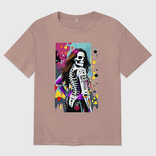 Женская футболка оверсайз Кибер скелет девушки - нейросеть / Пыльно-розовый – фото 1