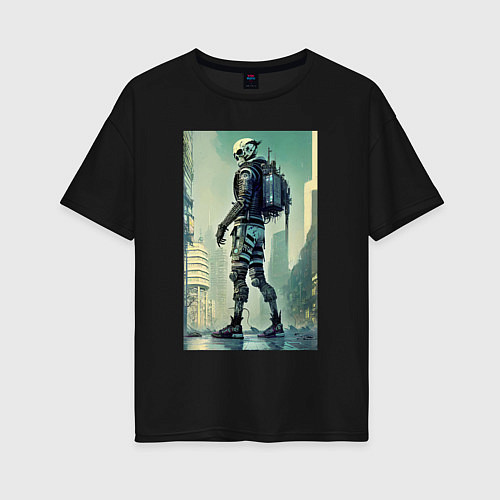 Женская футболка оверсайз Skeleton - cyberpunk - metropolis / Черный – фото 1