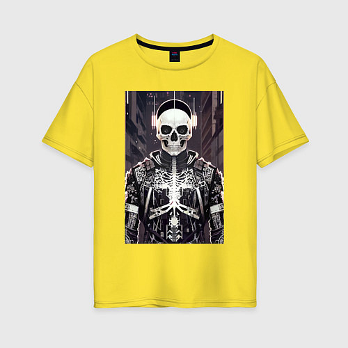 Женская футболка оверсайз Cyber-skull - neural network / Желтый – фото 1
