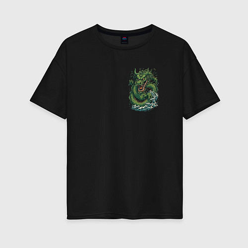 Женская футболка оверсайз Зеленый китайский дракон: арт нейросети / Черный – фото 1