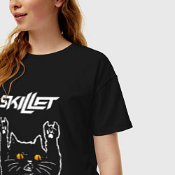 Футболка оверсайз женская Skillet rock cat, цвет: черный — фото 2