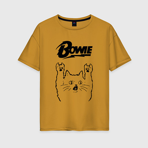 Женская футболка оверсайз David Bowie - rock cat / Горчичный – фото 1