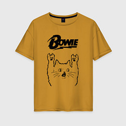 Футболка оверсайз женская David Bowie - rock cat, цвет: горчичный