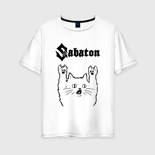 Женская футболка оверсайз Sabaton - rock cat / Белый – фото 1