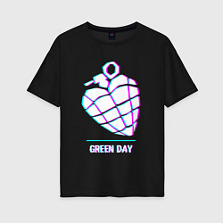 Женская футболка оверсайз Green Day glitch rock
