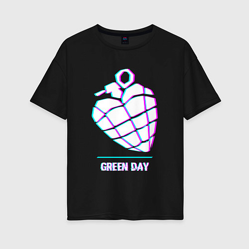 Женская футболка оверсайз Green Day glitch rock / Черный – фото 1