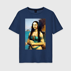 Женская футболка оверсайз Мона Лиза на пляже - Биарриц - Франция