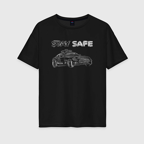 Женская футболка оверсайз Stay safe white / Черный – фото 1