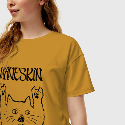 Женская футболка оверсайз Maneskin - rock cat / Горчичный – фото 3