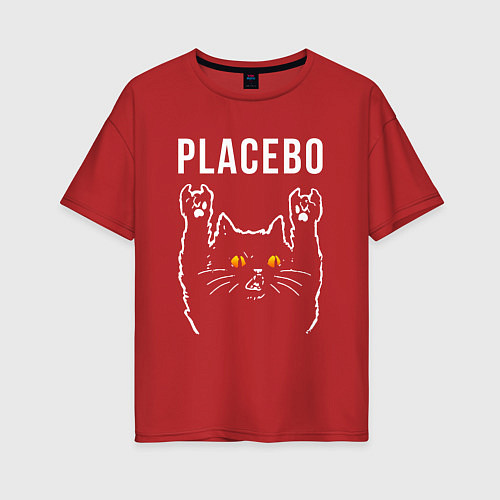 Женская футболка оверсайз Placebo rock cat / Красный – фото 1