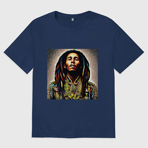 Женская футболка оверсайз Боб Марли в кислотном мундире / Тёмно-синий – фото 1