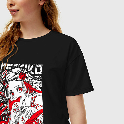 Женская футболка оверсайз Незуко комадо - клинок / Черный – фото 3
