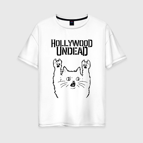 Женская футболка оверсайз Hollywood Undead - rock cat / Белый – фото 1