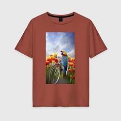 Женская футболка оверсайз Попугай на велосипеде