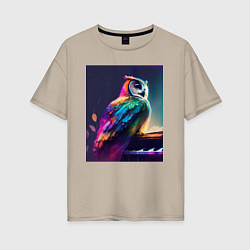 Футболка оверсайз женская Музыкальная сова - нейросеть, цвет: миндальный