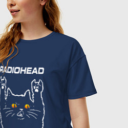 Футболка оверсайз женская Radiohead rock cat, цвет: тёмно-синий — фото 2