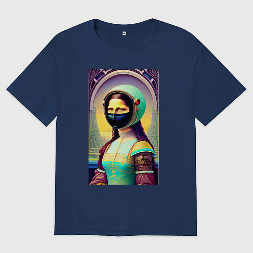 Женская футболка оверсайз Мона Лиза наших дней - нейросеть / Тёмно-синий – фото 1