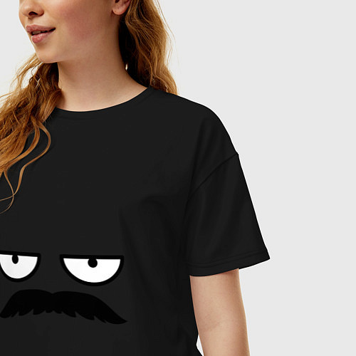 Женская футболка оверсайз Эмодзи Рон Свонсон с усами / Черный – фото 3