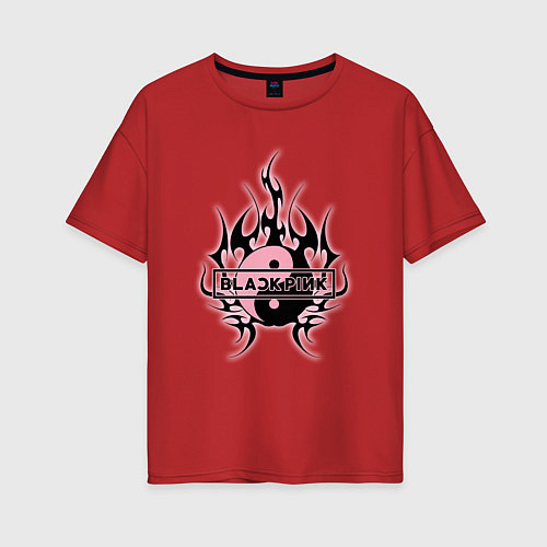 Женская футболка оверсайз Blackpink - logo in yang / Красный – фото 1
