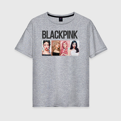 Женская футболка оверсайз Корейская поп-группа Blackpink, анимационный стиль / Меланж – фото 1