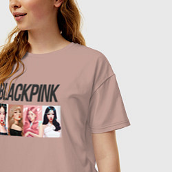 Футболка оверсайз женская Корейская поп-группа Blackpink, анимационный стиль, цвет: пыльно-розовый — фото 2