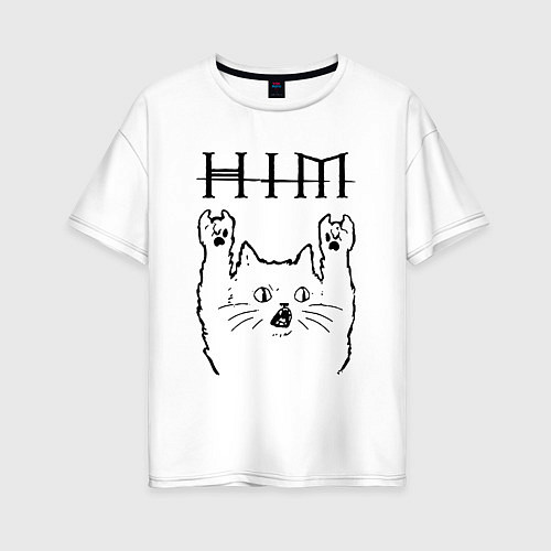 Женская футболка оверсайз HIM - rock cat / Белый – фото 1