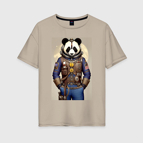 Женская футболка оверсайз Крутой панда - стимпанк от нейроарт / Миндальный – фото 1