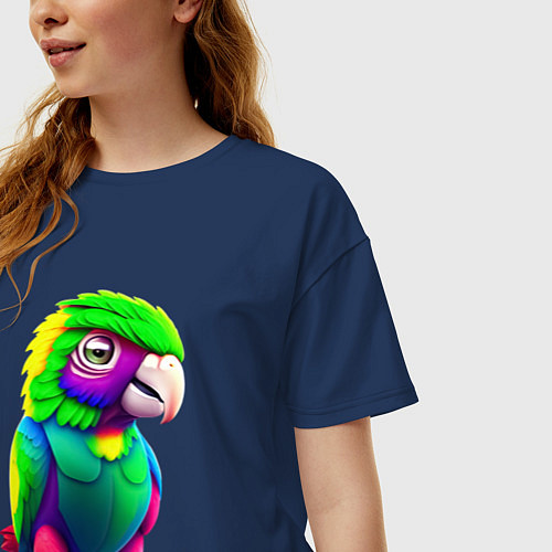 Женская футболка оверсайз Мультяшный попугай / Тёмно-синий – фото 3