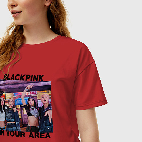 Женская футболка оверсайз Blackpink HYLT Jennie Lisa Rose Jisoo / Красный – фото 3