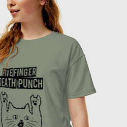 Футболка оверсайз женская Five Finger Death Punch - rock cat, цвет: авокадо — фото 2