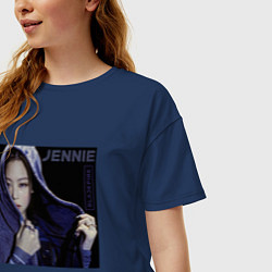 Футболка оверсайз женская Blackpink Jennie jeans, цвет: тёмно-синий — фото 2